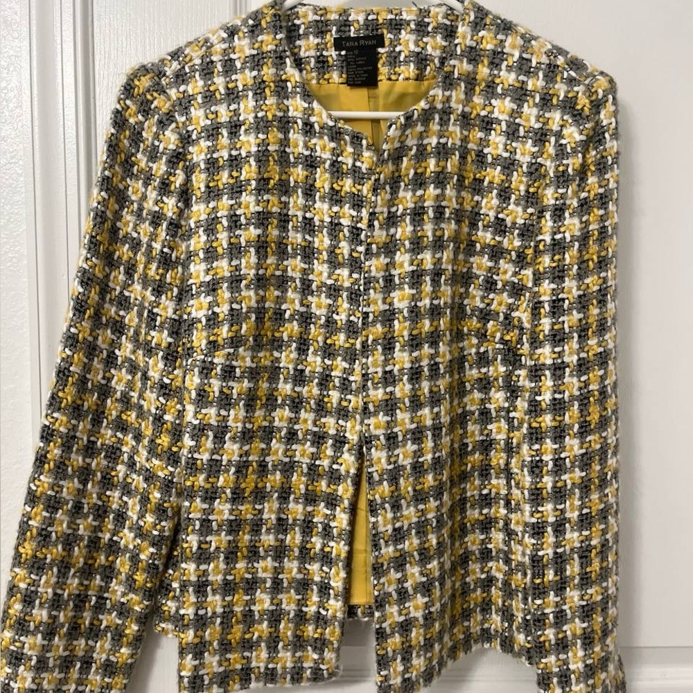 Yellow and gray tweed blazer